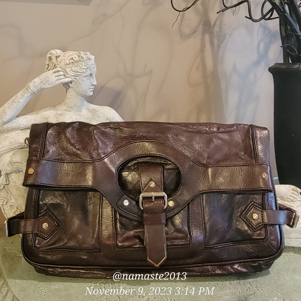L.A.M.B. by Gwen Stefani Leather Convertable Crossbody Clutch Laptop Bag #621